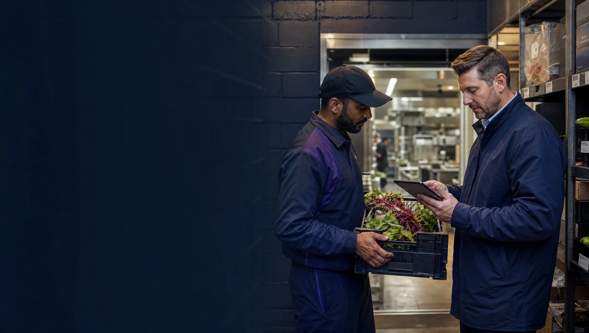 Procurement controller checking a supplier delivery at a hospitality receiving bay