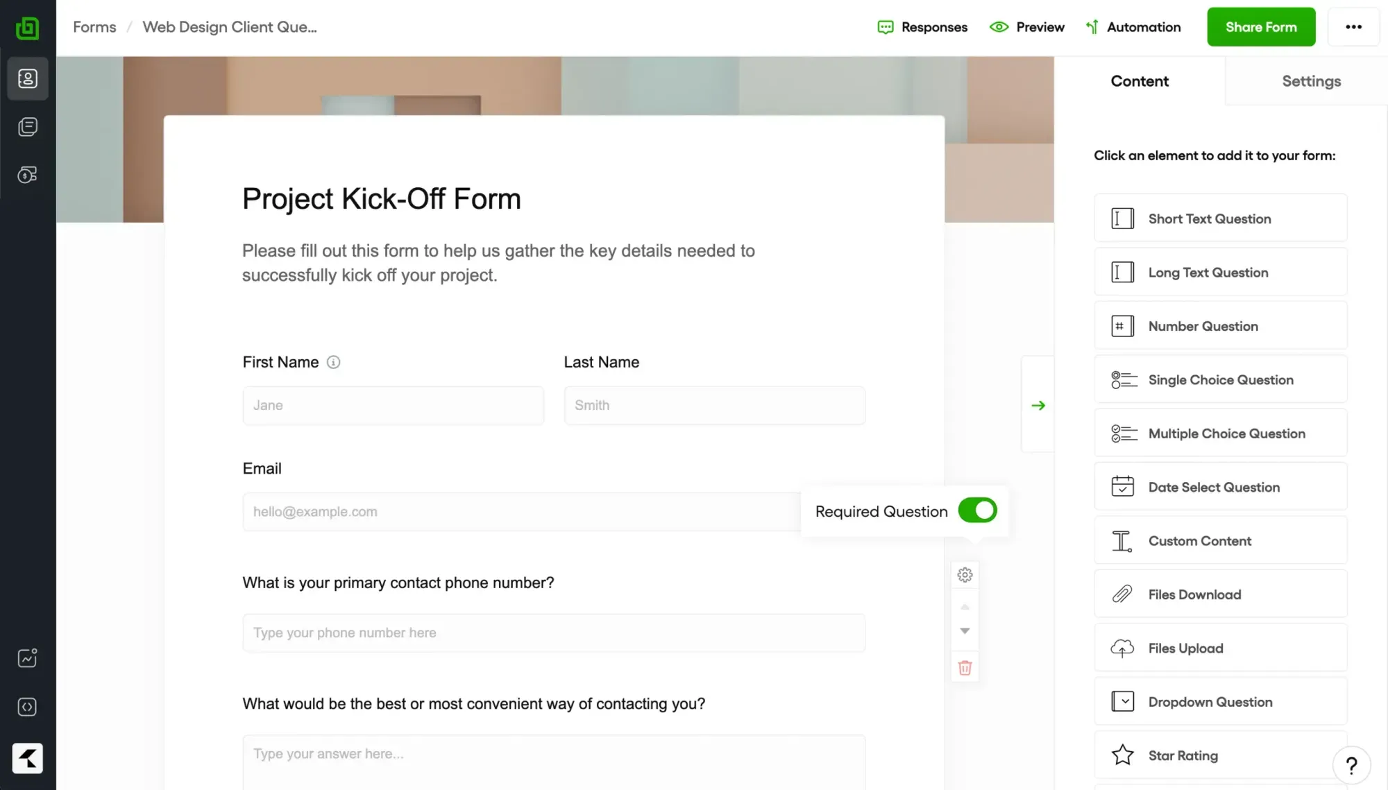 Form-driven data collection used to standardize operational inputs