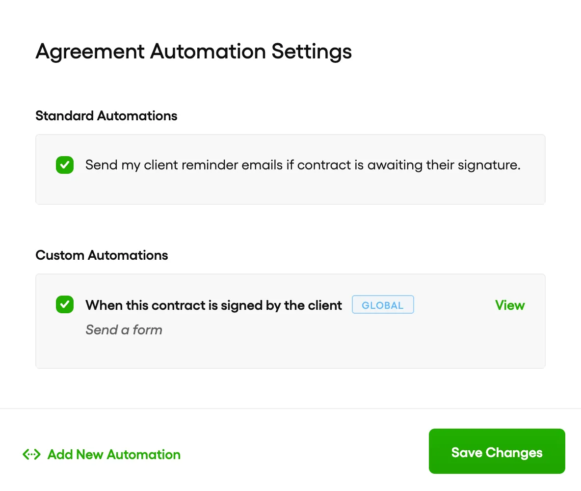 Automation settings with controlled trigger conditions and actions